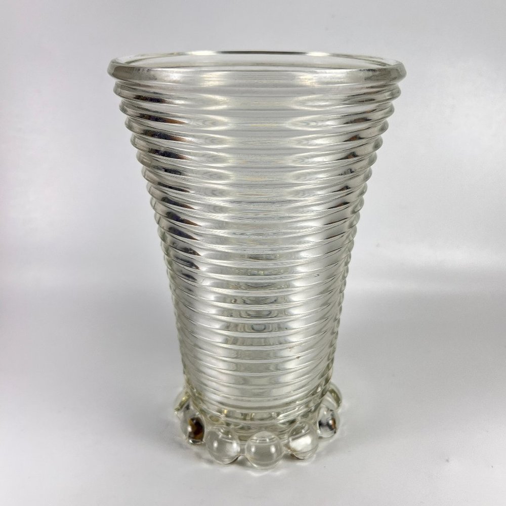 Vtg Anchor Hocking Vase Manhattan Depression Glass Footed Art Deco Replacement